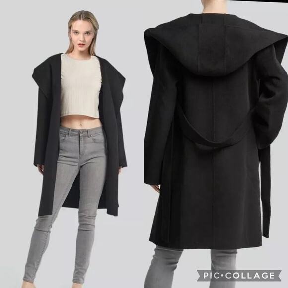 NAP Loungewear 100% Wool Double Face Hooded Coat Tan Size Med Heavy Soft Warm - Picture 6 of 6